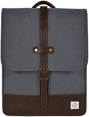 Kamp New York Classic Flat Backpack for Men & Women, Large 17 Inch Laptop Rucksack, for School, Work or Travel (Grey/Brown Trim)