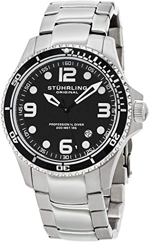 Stuhrling Original Mens Specialty Grand Regatta Stainless Steel Professional Swiss Quartz Dive Watch with Date
