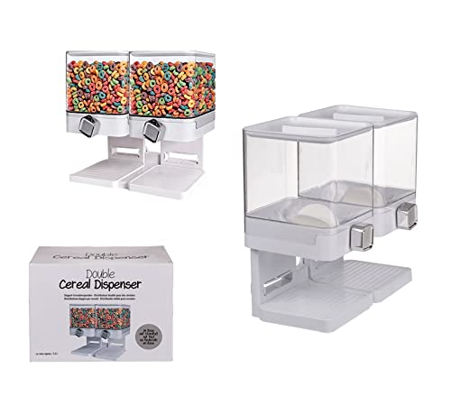 Invero Double Transparent Square Plastic Air Tight 7.5L Cereal and Dry Food Dispenser - Keeps Food Fresh - Ideal for Portion Control - White