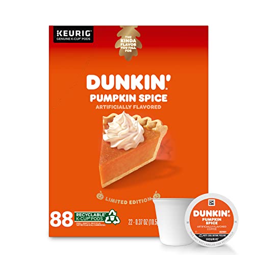 Dunkin' Donuts Coffee, Pumpkin Spice Flavored Coffee, K Cup Pods for Keurig Coffee Makers, 88 Count