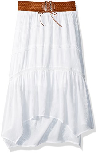 Amy Byer Girls' Big Gauze Skirt with Belt, Ivory M