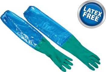 VR Protective Wear Vinyl Replacement Sleeve Gloves w/elastic-end 4 mil translucentblue VR Sleeve adhered to a 11 mil green nitrile glove size 9 Large 28 inches bagged per pair, (Pack of 50) PolyConversions, Inc. 41550