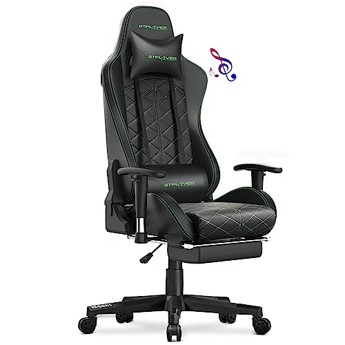 GTPLAYER Gaming Chair with Footrest and Bluetooth Speakers, Music