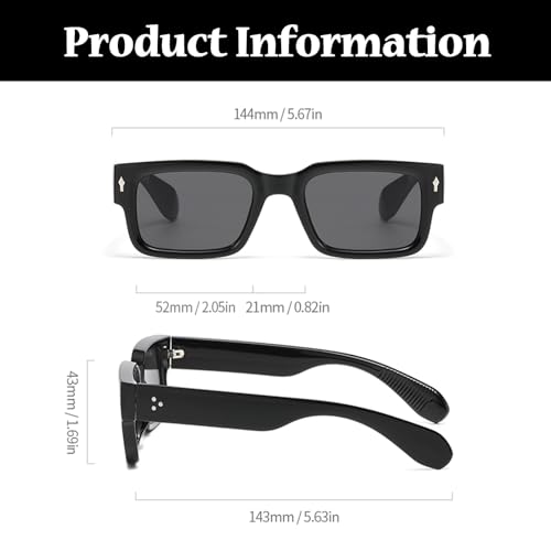 LJCZKA Retro Square Sunglasses for Women Men Fashion Rectangle Chunky Sun Glasses 90s Vintage Square Thick Frame Shades UV400 Protection