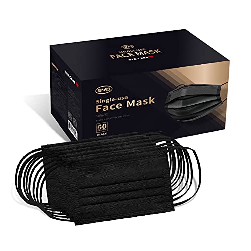 BYD CARE 3Ply Black Color Singleuse Face Mask, Box of 50 PCs Pricepulse