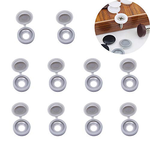 YouU 50 Pcs Plastic Hinged Screw Cover Caps Washer Flip Tops M4- Colors Choose - Beige，light grey，Light Brown，Ancient cyan，Dark brown (Light grey)