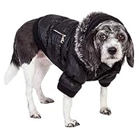 PET LIFE Classic Metallic Fashion Pet Dog Coat Jacket Parka w/ 3M Insulation and Removable Hood, Small, Jet Black