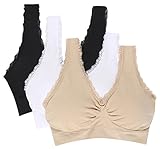 Womens Cozy 3 Pack Seamless Stretchy Wirefree Lace Trim Leisure Sports Sleep Bra