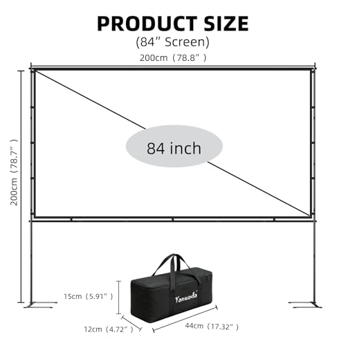 84" Projection Screen with Stable Stand - 4K HD 16:9 Canvas without Folding, 5 Min Quick Assembly, Ultra-Portable for Home Theater, Garden & Camping - Bag Included