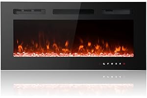 Maxhonor Electric Fireplace Inserts Freestanding Heater for The Living Room Floating Fireplace with 12 LED Colors with Logset and Stones, Space Heaters for Indoor Use,1500W/750W,Black,40inch