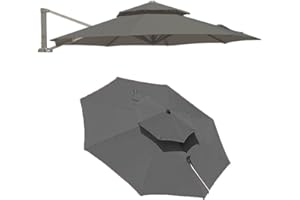Double Top Umbrella Replacement Canopy 10ft 8 Ribs Patio Garden Offset Round Cantilever Parasol Cloth(Gray)