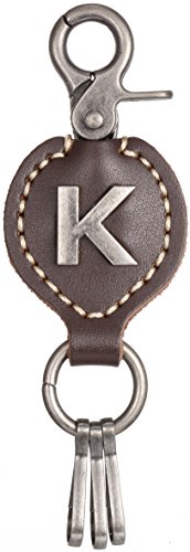 Brown Leather Alphabet Keychain, Single Letter with Easy Clasp Key - by Marino Ave - K - onesize