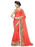Shonaya Orange Georgette Embroidered saree & Unstitched Blouse Piece,Free Size