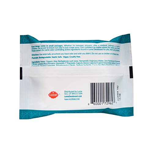 Lume Deodorant Wipes, Body and Underarm Cleansing Wipes, 15 Count (Pack