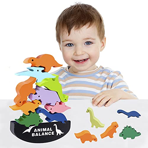 Dinosaur Toys for 3 Year Old Boys, Wooden Building Blocks Toys for