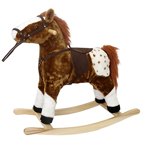 Peach Tree Baby Kids Plush Toy Rocking Horse Pony with Realistic Sounds for Children's Day Gift Rocking Horse Birthday Present, Brown