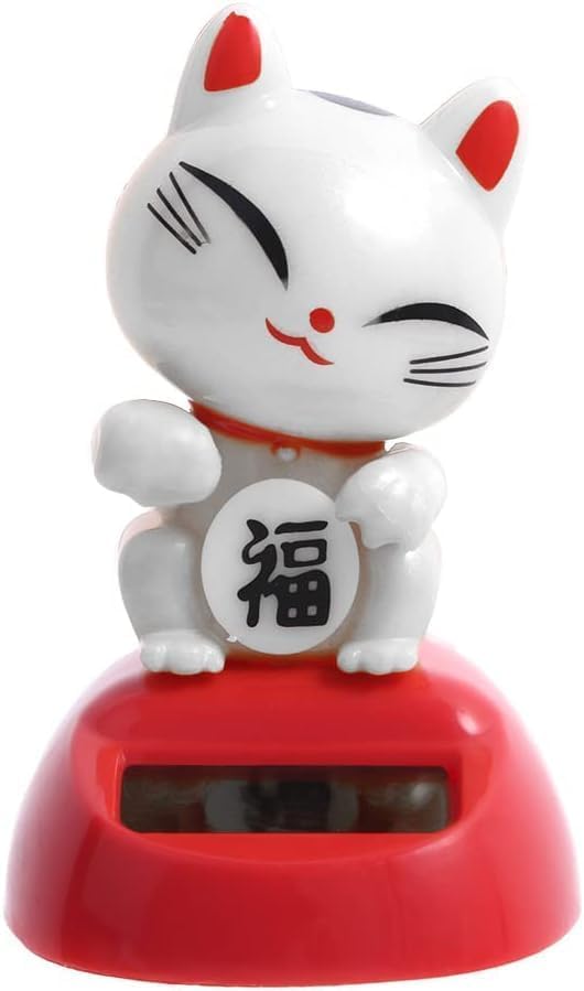 White Cat Solar Powered Car Ornament Animal Solar Powered Dancing Dolls, Automotive Ornaments Figures Bobble Head Solar Powered Ornament, for Office Home Desk Decor