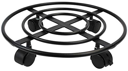 Metal Plant Caddy Heavy Duty Iron Plant Dolly on Round Rack Rustproof Sturdy Potted Plant Stand with Rolling Wheels Garden Plant Container Indoor Outdoor Planter Trolley Casters for Garden and Home