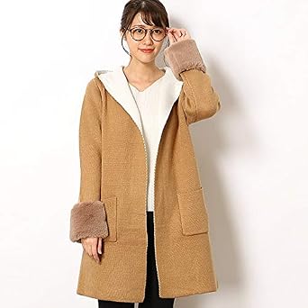 Amazon イング Ingni 袖ファー付きフードコーディガン キャメル