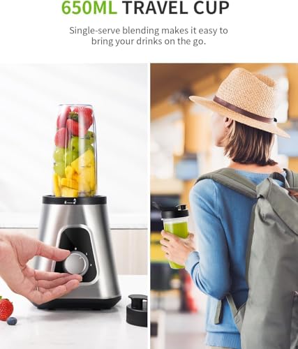 GDOR 1200W Smoothie Blender 2 in 1 Blender with 1.5L Glass Jug & 650ML Travel Cup 3 Speed Smoothie Maker Professional Glass Jug Blenders for Smoothies, Shakes, Frozen Drinks, Ice, Sauces, Silver