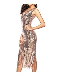Zshujun 2454 Vestido de fiesta con lentejuelas, estilo informal con flecos, cuello en V, para mujer de los años 20