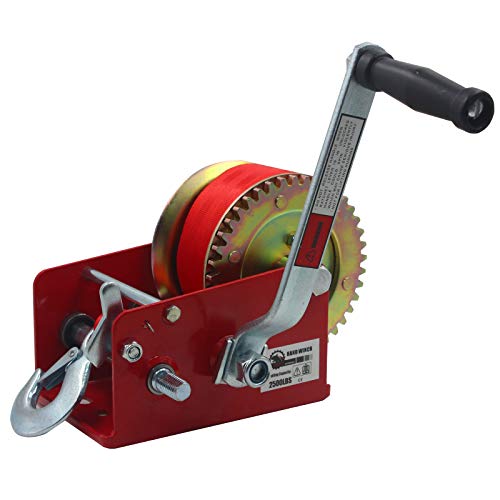 OPENROAD Boat Winch 2500lbs Hand Winch, with 32ft Red Strap and 2 Speed