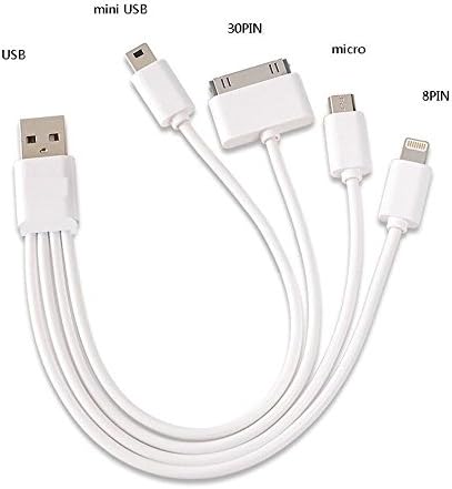 Turbold 4-in-1 Multi USB Charging Cable with 8-pin Lightning, 30-pin, Mini and Micro USB Connectors for Smartphones โ White