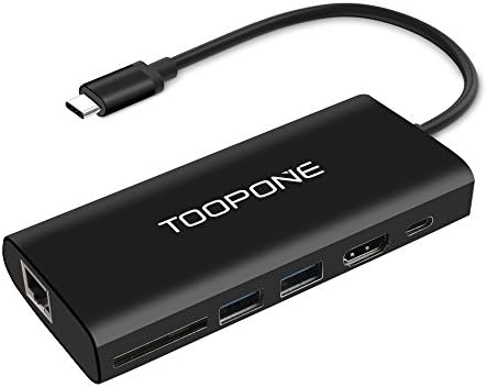 USB C Hub, TOOPONE 6-in-1 Type C Hub with 4K HDMI Port, RJ45 Gigabit Ethernet Pot, USB C Charging Port, 2 USB 3.0 Ports and SD Card Reader for Mac Book Pro (Black)