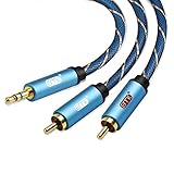 3.5mm Aux to RCA Stereo Splitter Cable[Nylon Braided,Durable and Flexible] EMK Audio Y Adapter Cable - Top Blue Series (3.3Feet/1M)