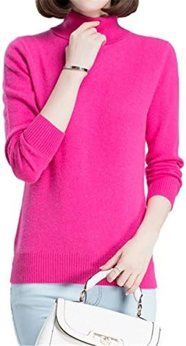 Betusline Women Basic Solid Turtleneck Sweater Knitwear Pullover Fushia