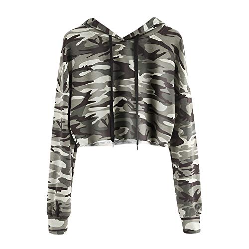 Crop Top Hoodies, Clearance! Duseedik Women's Hoodie Camouflage Printed Sweatshirt Long Sleeve Pullover Tops Blouse