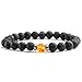 Top Plaza Jewelry - Black Lava Rock Beads Matte Agate Beads Elastic Energy Bracelet with 1 Red-Yellow Amber Bead (Lava/red Yellow Amber) …