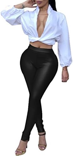 Eternal Classical Womens Shinny Metallic Faux Leather High Waist Stretch Leggings, Wet Look Pants Trousers Club Wear