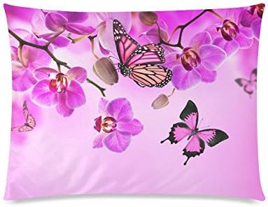 Butterflies Pink Orchid Flowers Rectangle Sofa Home Decorative Throw Pillow Case Cushion Cover Cotton Polyester Twin Side Printing 20"x 26"