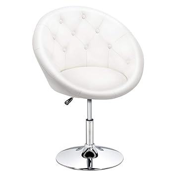 Yaheetech Adjustable Modern Round Tufted Back Chair Tilt Swivel Chair Vanity Chair Barstool Lounge Pub Bar White