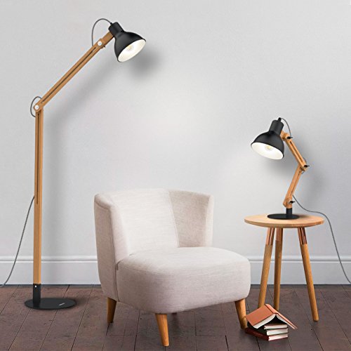Tomons Wood Floor Lamp, Adjustable Head Reading Light, Nature Rubber Wood, 8W Warm White LED Light, 40W E26 Incandescent Lamp, 57.8" Height Suitable For Living Room, Bedroom, Study Room-FL1001 - Thumbnail 6