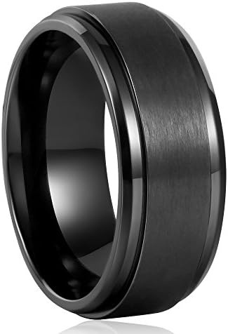 TGNEL Black Zirconia Rings 9mm Mens Wedding Bands Engagement Brushed Matte Center Round Inner Comfort Fit (10.5)