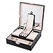 J.Rosée Jewelry Organizer Romantic Gifts Travel Black Leather Jewelry Box Lockable Makeup Storage Case with Mirror
