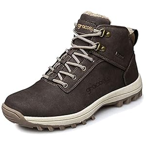 gracosy Men High Rise Outdoor Boots Non-Slip Trekking Shoes Winter Snow Boots Waterproof Warm Ankle Boots Fur Lined Lace-up Outdoor Anti-Slip Shoe for Sport, Casual Walking Climbing Trekking Work Shoe