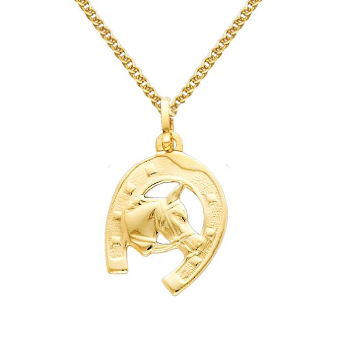 Wellingsale 14k Yellow Gold Polished Lucky Horseshoe Charm Pendant with