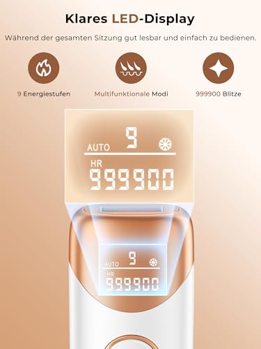 IPL Devices Hair Removal with Cooling Function, Laser Hair Removal with 9 Adjustable Energy Levels, 999900 Flashes & 600 NM Red Light, IPL Hair Removal Device for Women & Men, Face, White