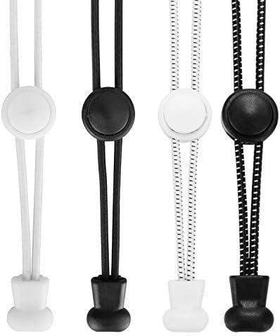 Accevo Elastic No Tie Shoelaces, Replacement Elastic Running Shoe Laces with Lock for Adults, Runners, Boots, Mens, Womens, Cleats, Senior&amp;Kids Shoes- 4 Pairs ( White+Black)
