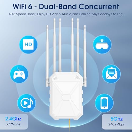 AX3000 Outdoor WiFi 6 Extender, High Power Outdoor WiFi Booster, Long Range Outdoor WiFi Access Point, IP67 Weatherproof, with PoE, for Starlink, Patio, Camping, Yard, RV