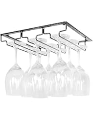 FIAMER Wine Cup Holder Table Decoration Storage Hanger Metal Organizer for Bar Kitchen 3 Rows Stemware Rack Under Cabinet Stainless Steel Hanger Storage Shelf Black