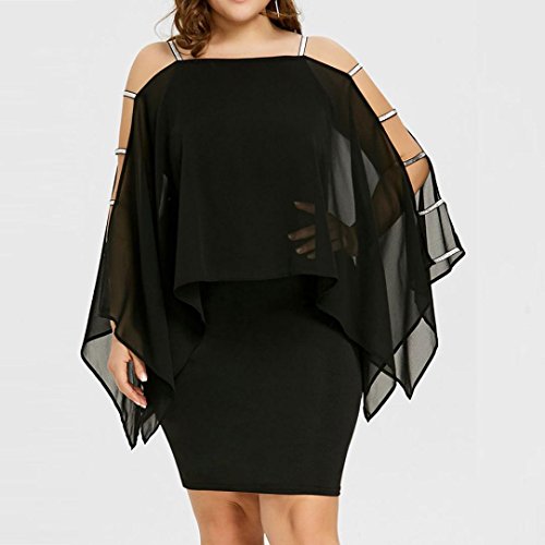 Plus Size Chiffon Dress,Clearance! AgrinTol Womens Solid Ladder Cut Overlay Asymmetric Strapless Mini Dress (XL, Black)