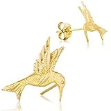 Solid 14K Yellow Gold Hummingbird Earrings | Animal