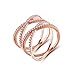 SOMEN TUNGSTEN Double X Criss Cross Ring Sterling Silver Rose Gold Pave CZ Wedding Band