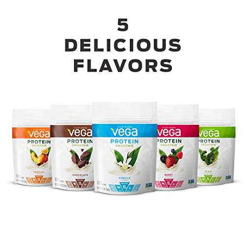 image for Vega Protein Smoothie, Berry, 12 Servings, 9.2 oz Pouch, Plant Based V