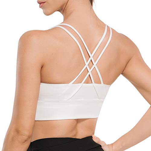 REDPAI Women's Strappy Longline Sports Bra Criss Cross Back Medium Support  Wirefree Padded Yoga Bra Workout Cr