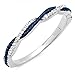 14K Gold Round Blue Sapphire & White Diamond Ladies Anniversary Wedding Band Swirl Stackable Ring